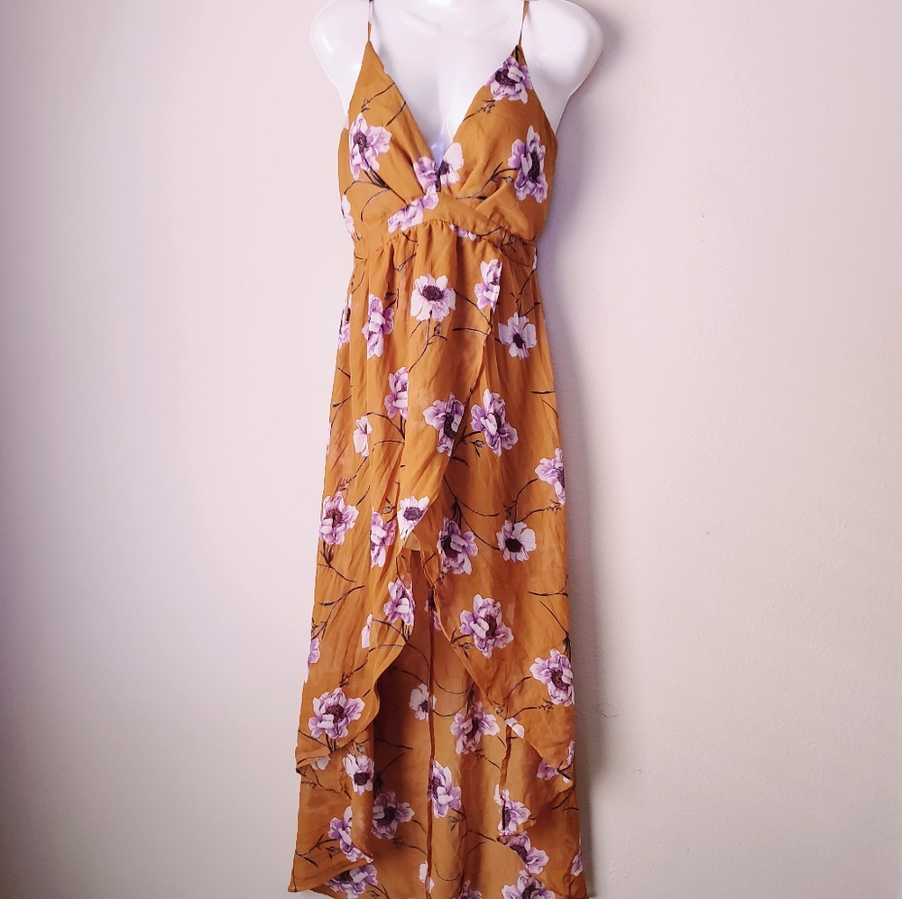 Maxi Mustard floral garden boho dress